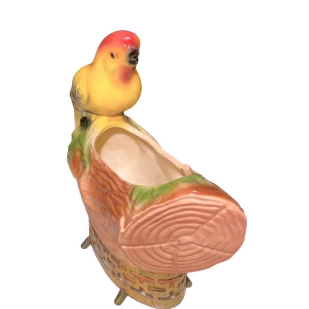 VTG Maddux California Pottery | Yellow Bird Planter w/ Metal Footed Base